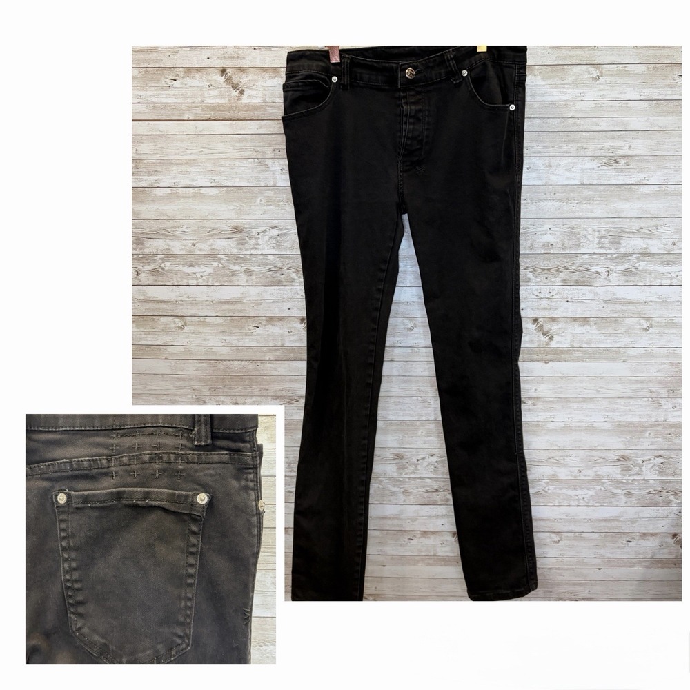 Ksubi Mens 34 Jeans Black Van Winkle Skinny Stretch Distressed Punk Skate Street